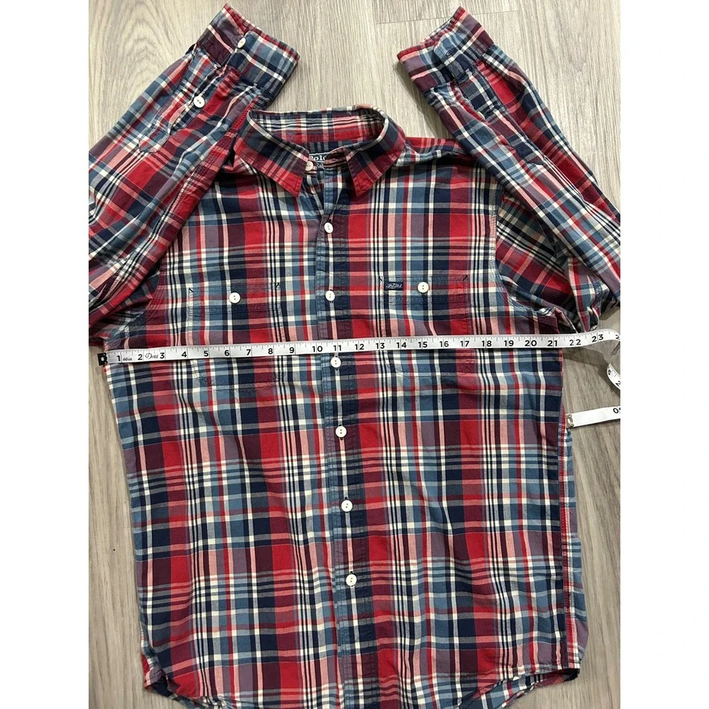Polo Ralph Lauren Mens Plaid Button Down Shirt Red Blue White Long Sleeve Size M